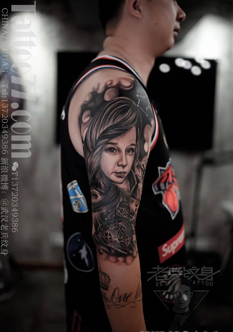 肖像作品纹身图片_成品手臂欧美写实原创人物纹身图案