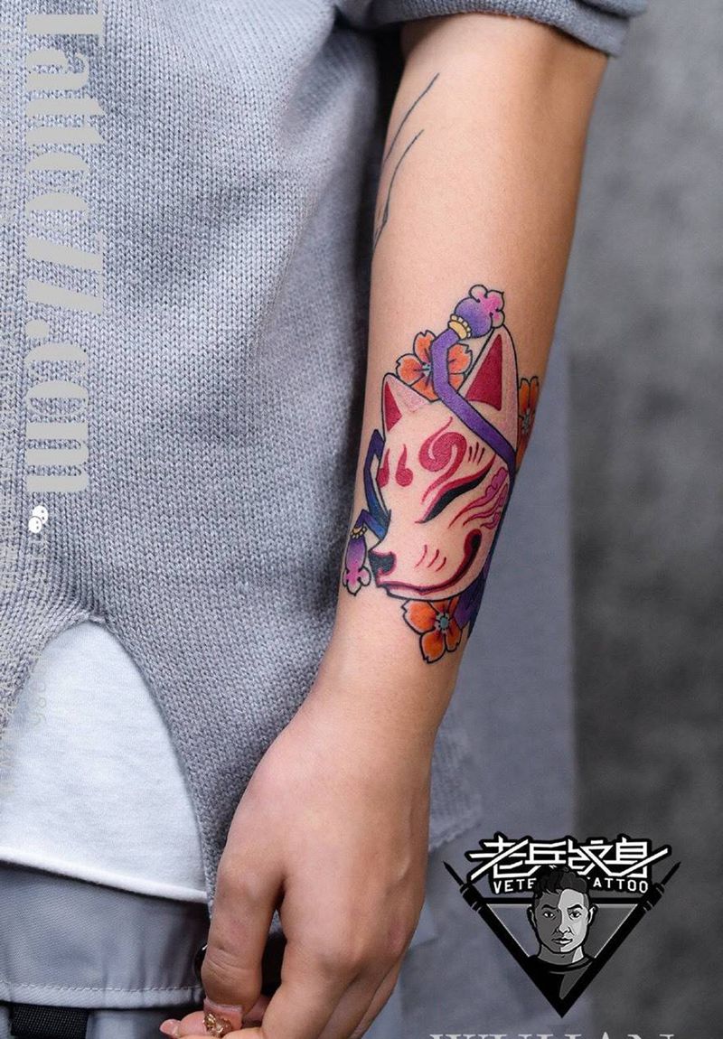 手部日式面具纹身作品纹身图片