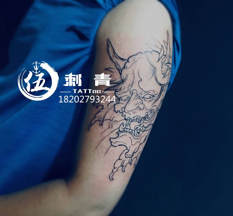 般若线条纹身图片_手臂新传统纹身图案