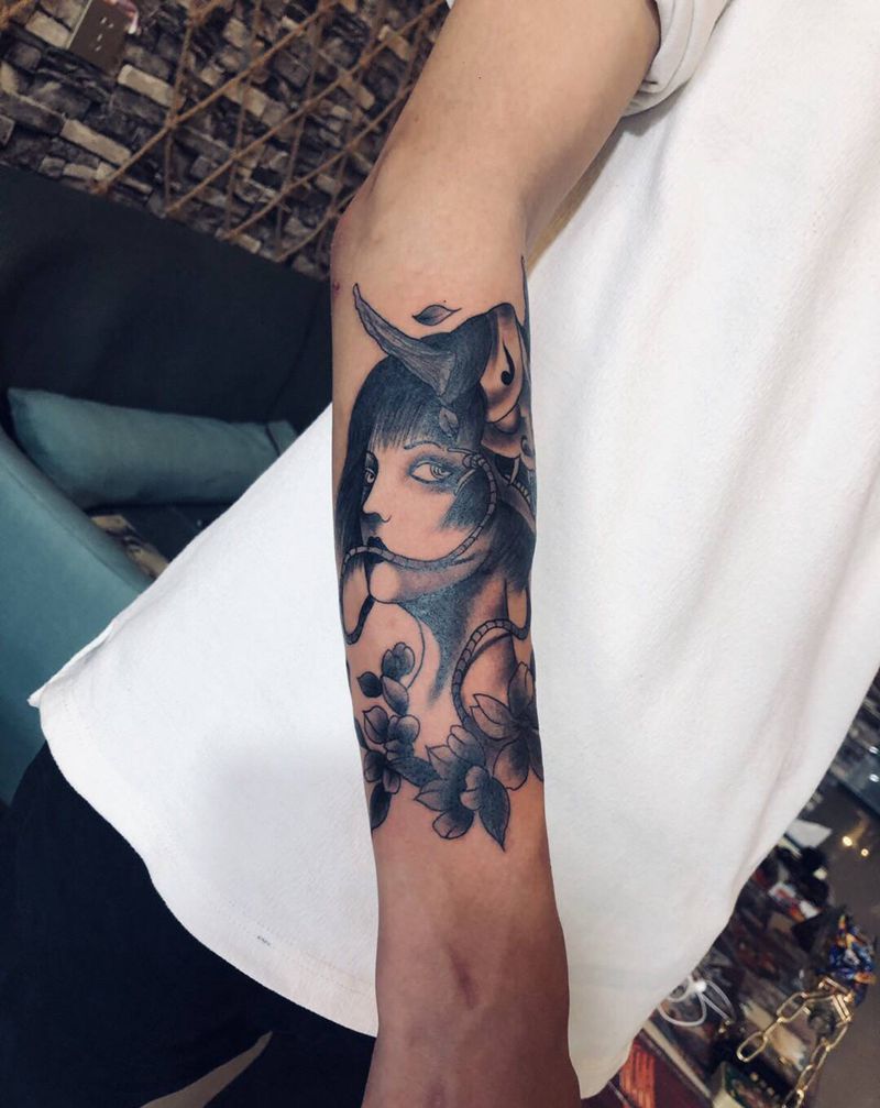 艺妓纹身图片_手臂新传统纹身图案