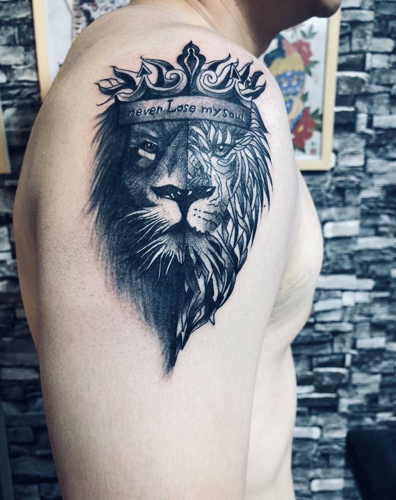 狮子纹身图片_手臂欧美写实纹身图案