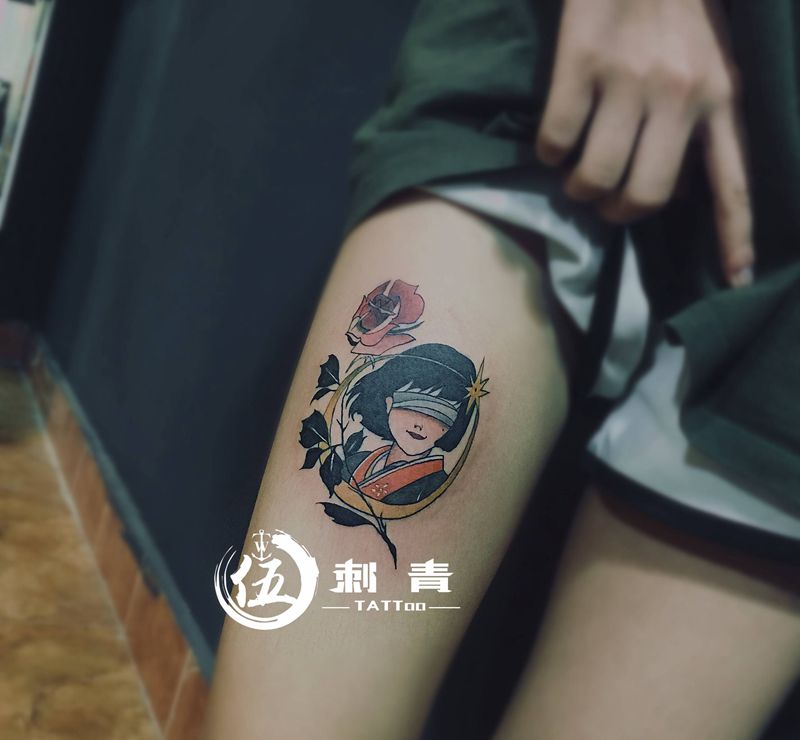 动漫风纹身图片_腿部纹身图案