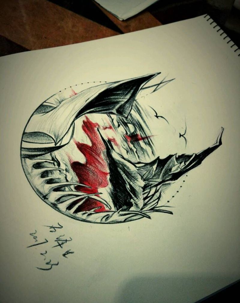 老人与海纹身图片_腿部欧美原创手稿插画纹身图案