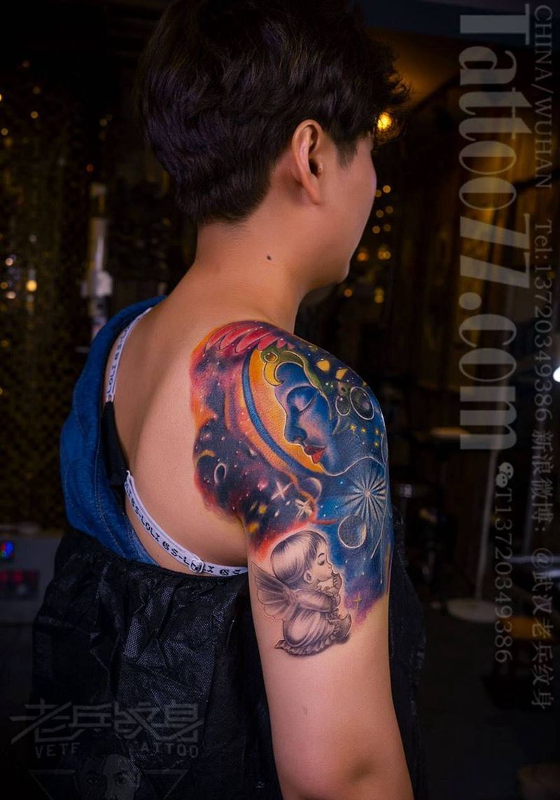 披肩星球天使纹身作品纹身图片