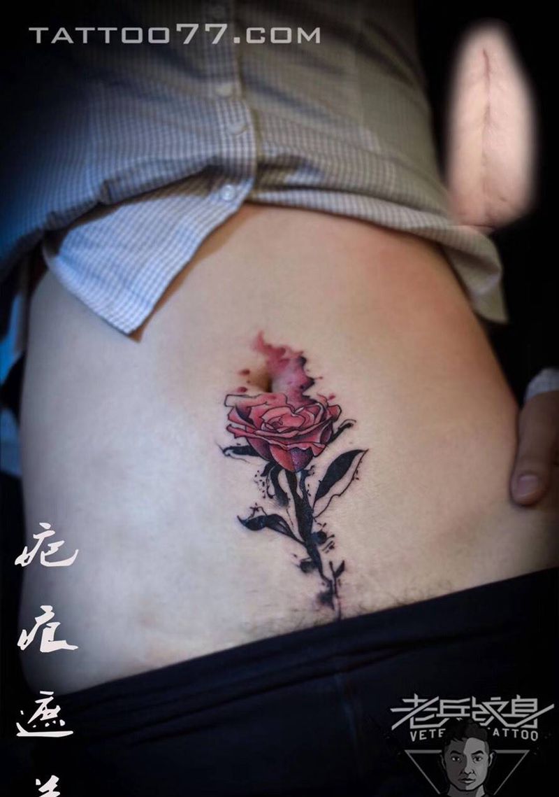 玫瑰花遮盖疤痕纹身图片