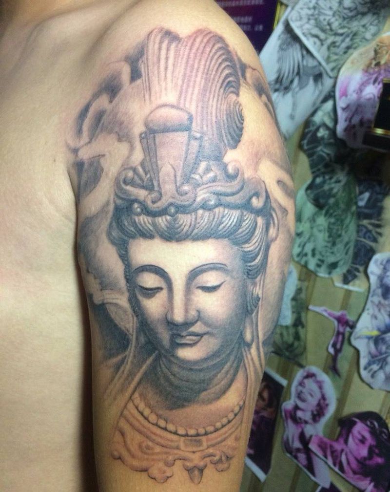 石雕观音纹身图片