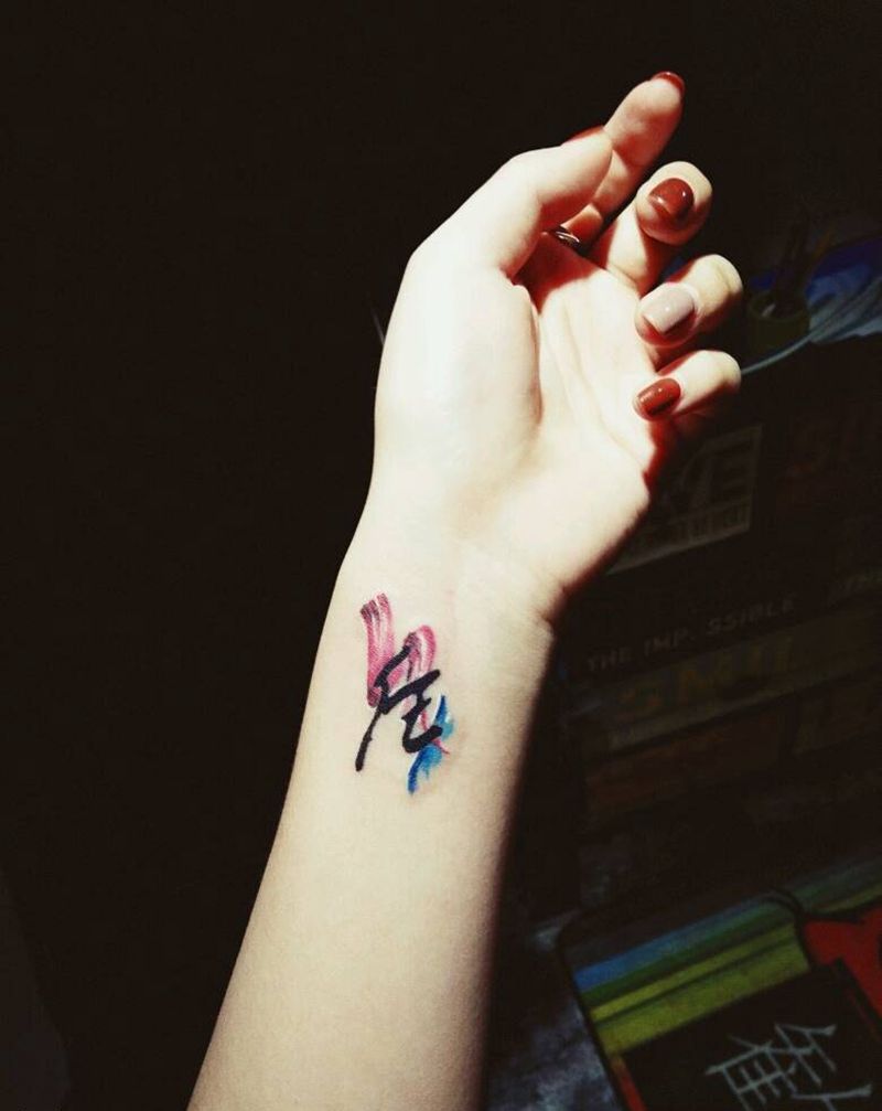 水彩汉字纹身图片_手臂手部清新原创水彩成品纹身图案