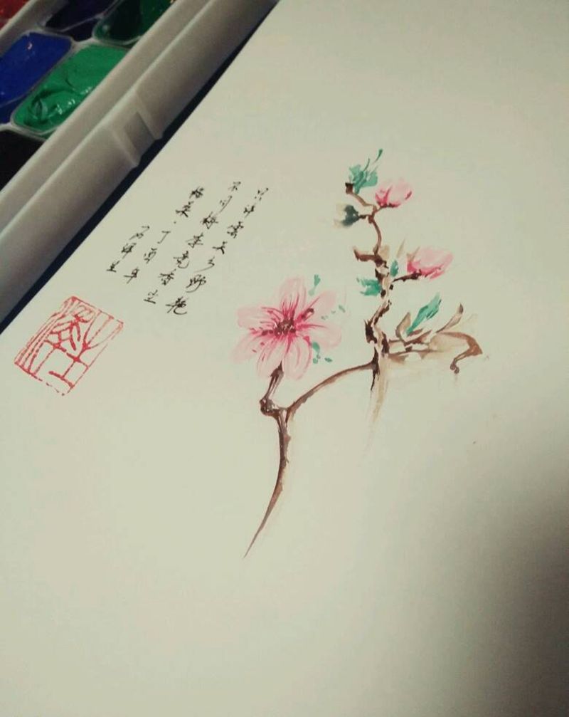 水彩格桑花纹身图片_肩部手臂腿部清新国画植物原创水彩手稿纹身图案