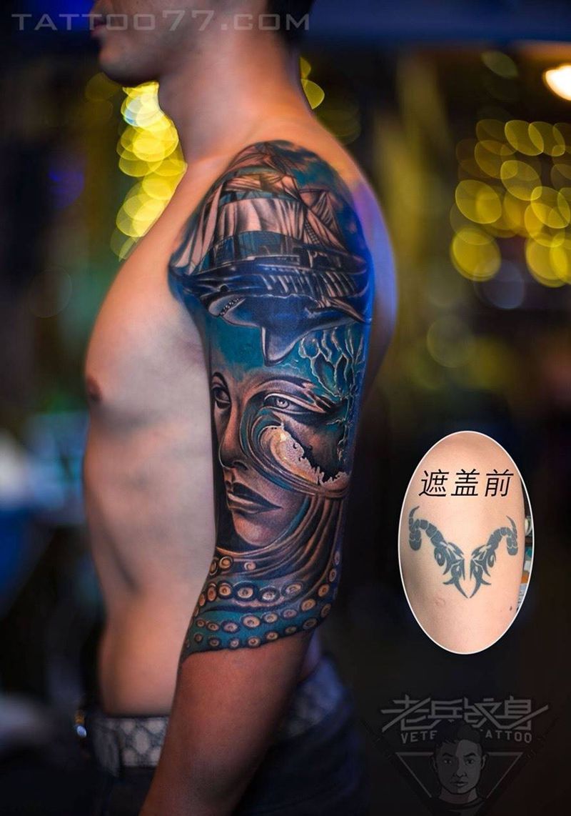 欧美美女帆船纹身图片