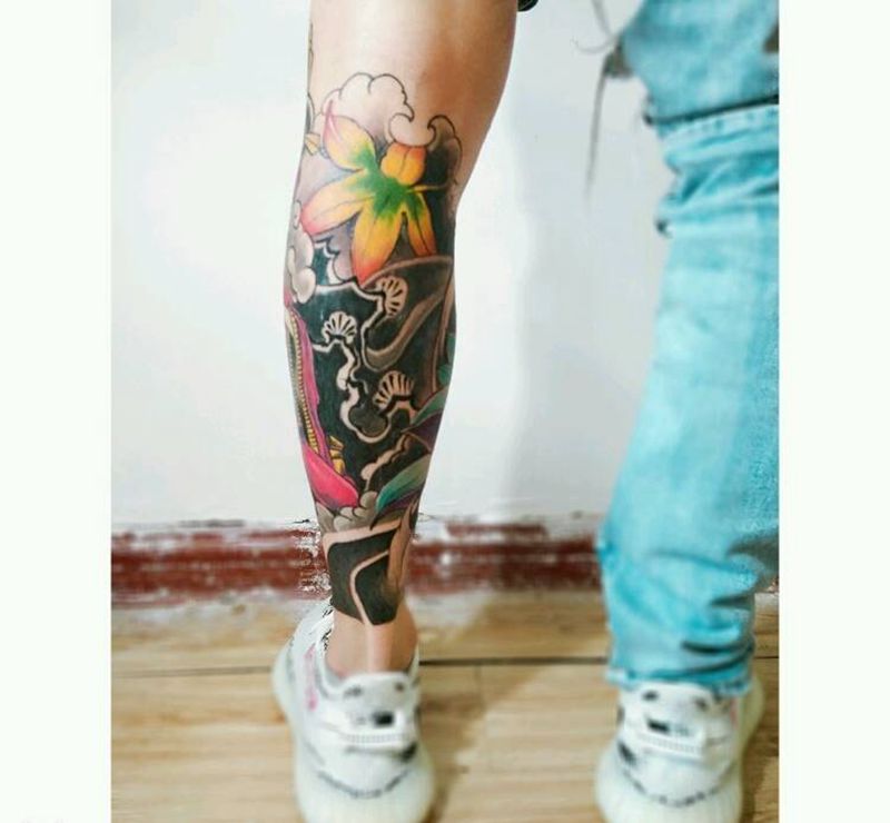 传统小腿纹身图片_腿部传统人物原创成品纹身图案