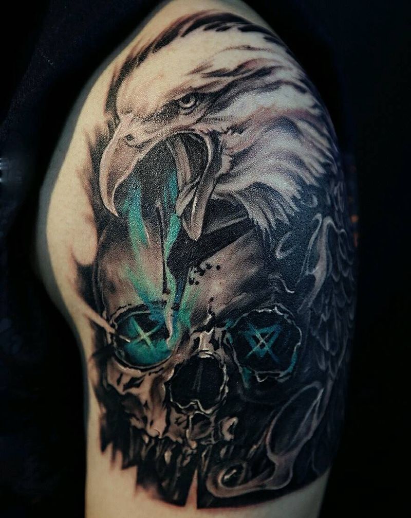 死亡·重生纹身图片_手臂欧美写实动物鬼神原创成品纹身图案