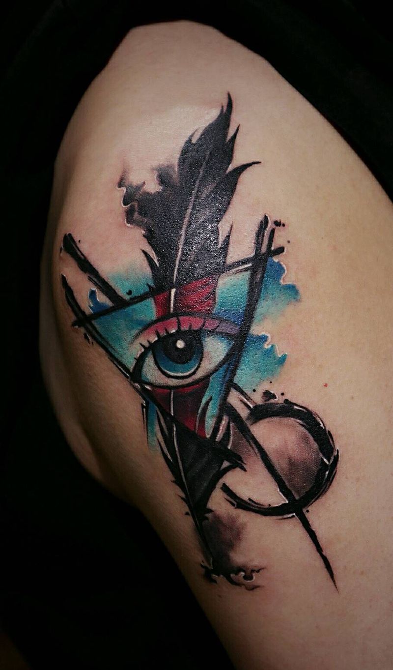 上帝之眼纹身图片_手臂欧美水彩成品纹身图案