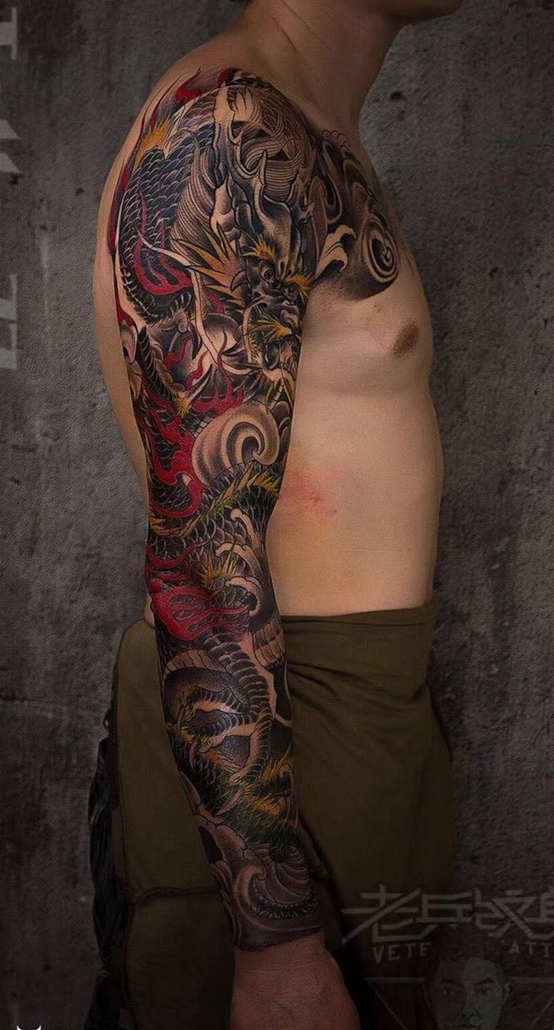 传统花臂龙纹身作品纹身图片