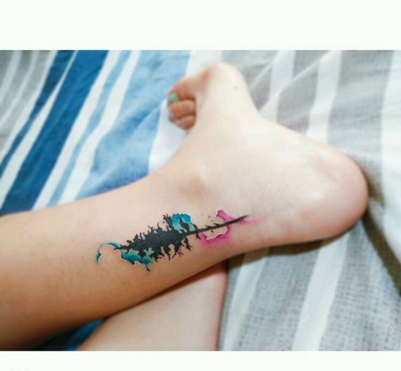 水彩树纹身图片_脚部清新植物原创水彩成品纹身图案