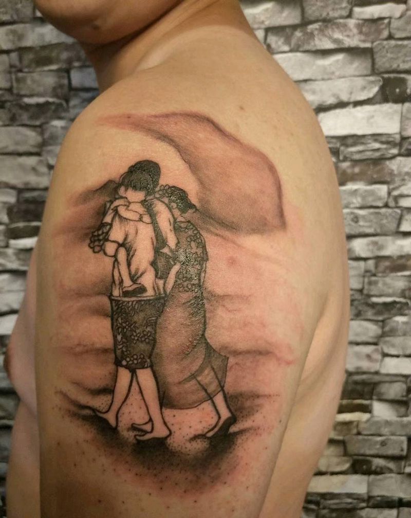 照片纹身图片_肩部欧美写实纹身图案