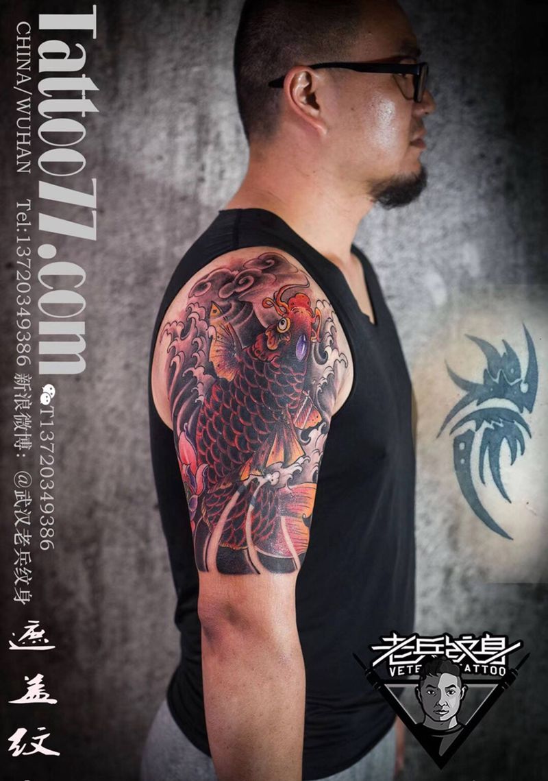 大臂遮盖纹身图纹身图片_成品手臂传统动物纹身图案