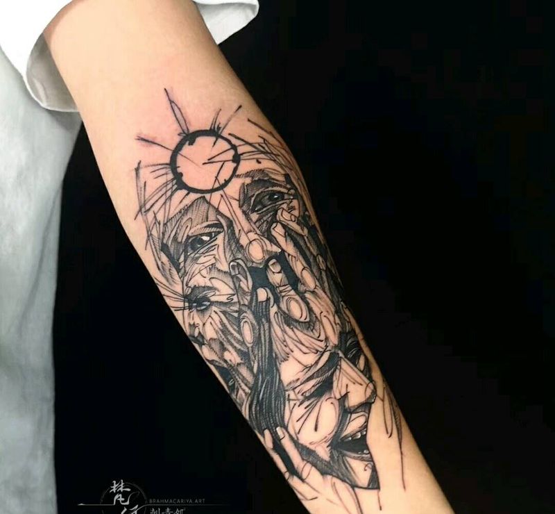 头像纹身图片_手臂新传统点刺纹身图案