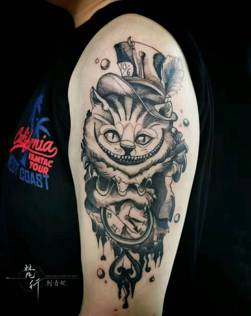 猫纹身图片_手臂新传统猫纹身图案