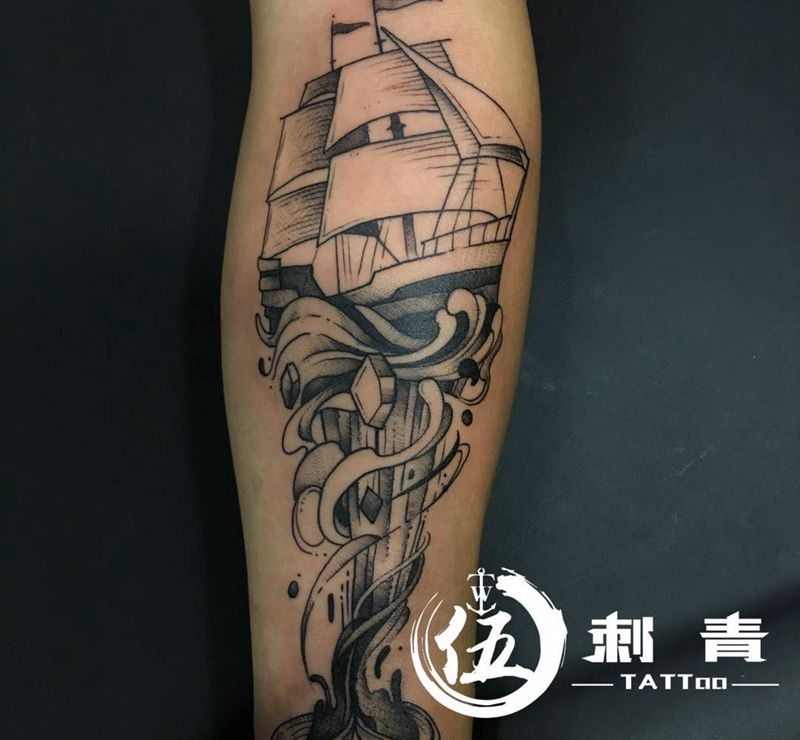 帆船同款纹身图片