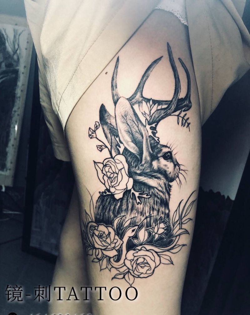 鹿角兔纹身图片