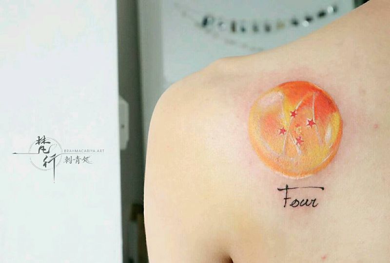 龙珠纹身图片_背部新传统龙珠纹身图案