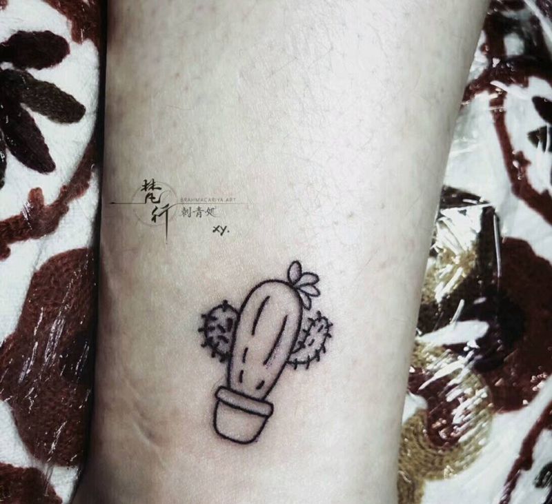 仙人球纹身图片_腿部新传统仙人球纹身图案