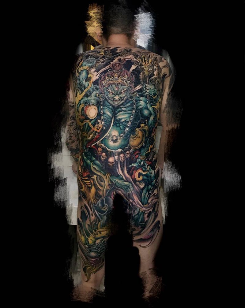 大黑天纹身图片_背部臀部新传统大黑天重彩新传统纹身图案