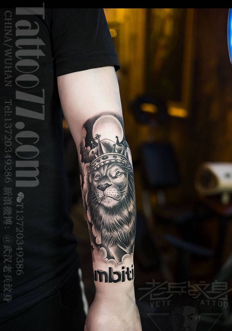 小臂欧美狮子纹身作品纹身图片