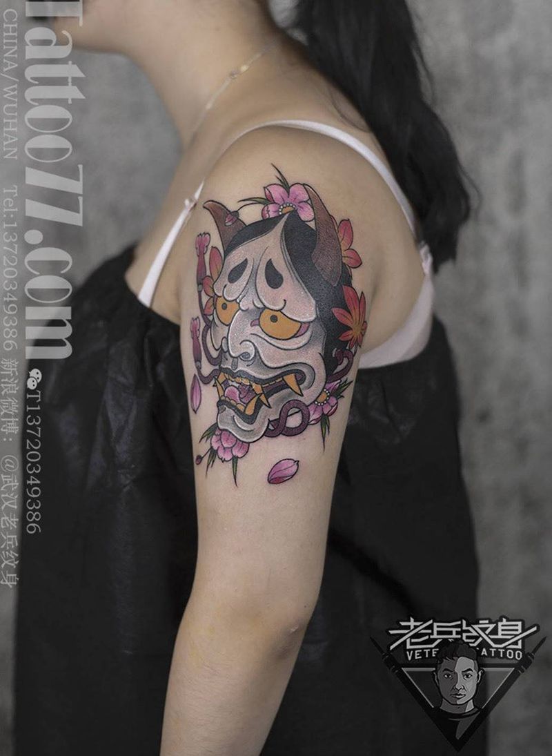 大臂般若纹身作品纹身图片