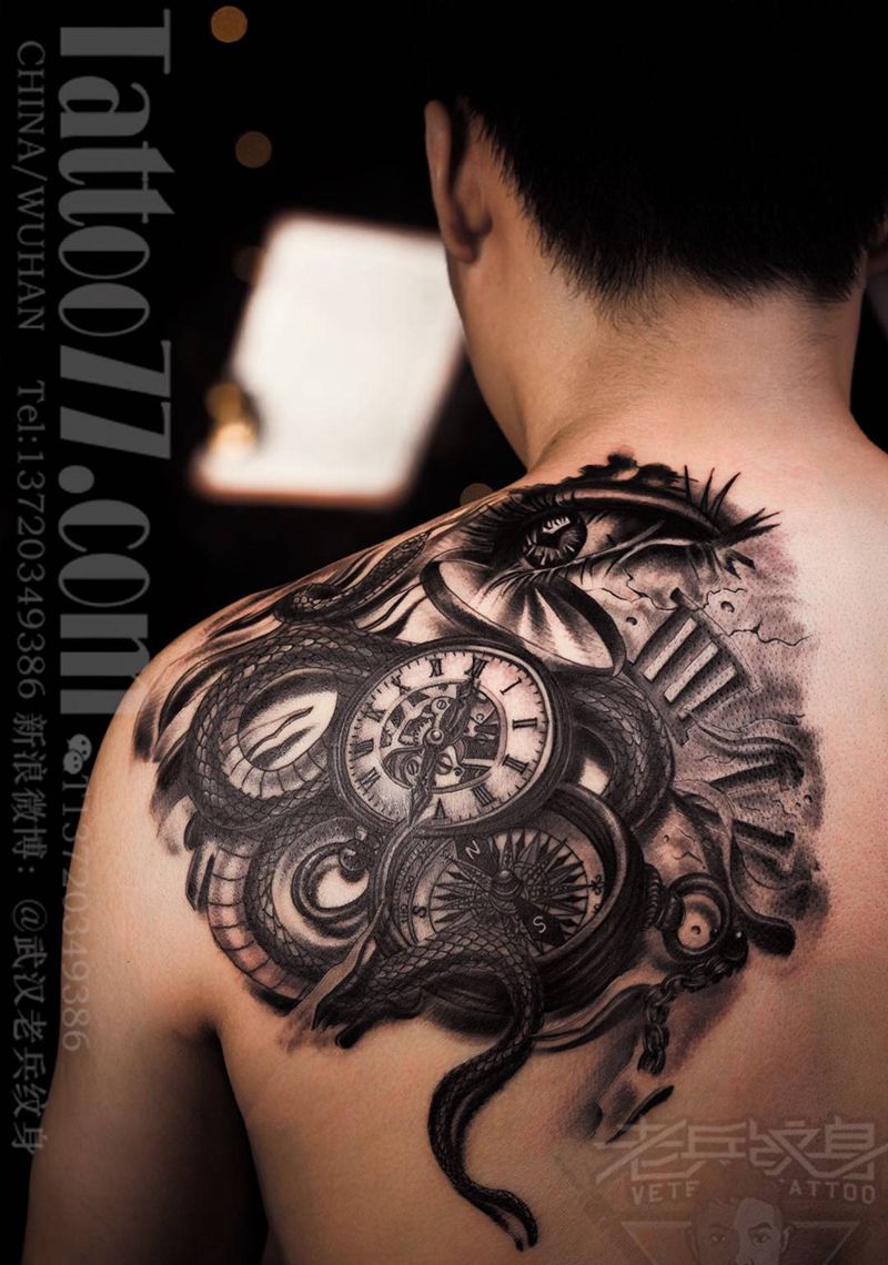 欧美写实纹身图片_肩部背部欧美写实纹身图案