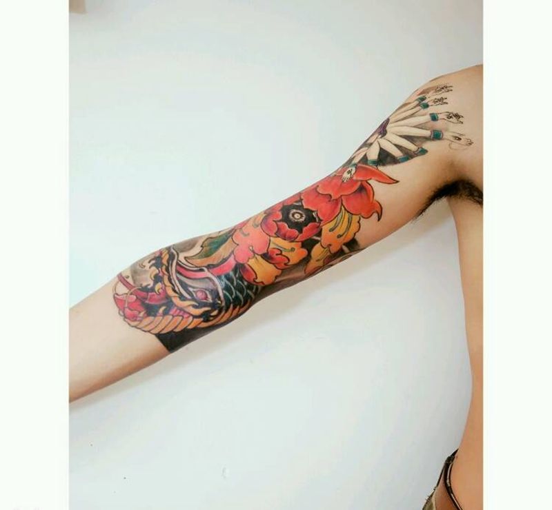 七分袖纹身图片_手臂传统动物人物原创成品纹身图案