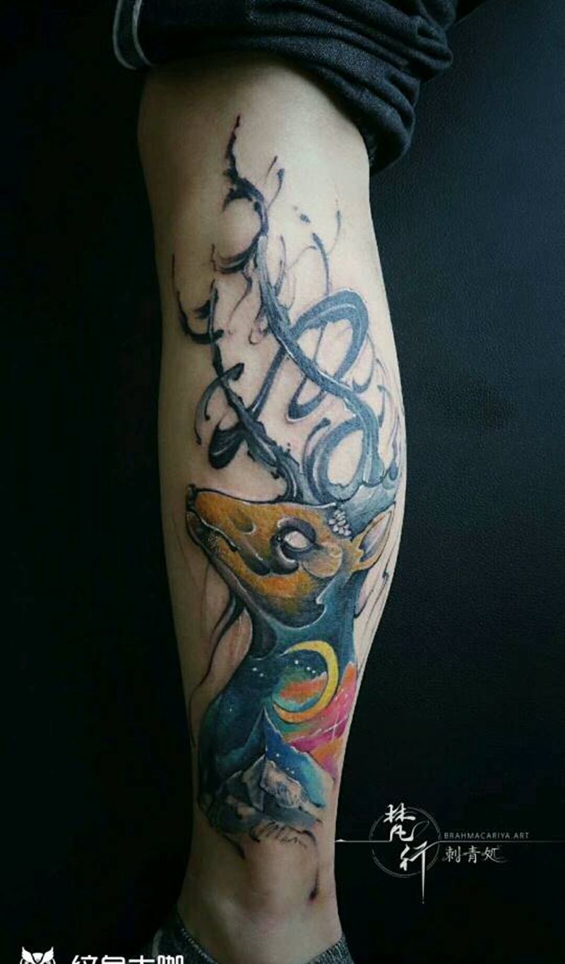 遮盖纹身图片_腿部新传统纹身图案