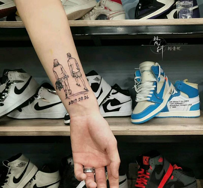 简笔人物纹身图片_手臂新传统人物纹身图案