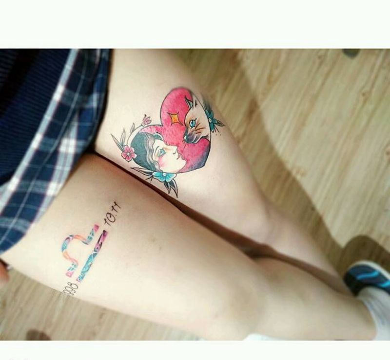 .纹身图片_腿部欧美清新动物人物原创水彩成品纹身图案