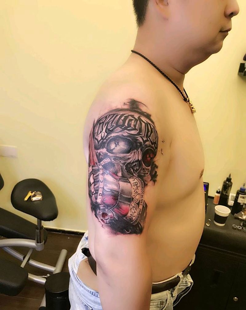 骷髅剑士纹身图片_手臂欧美纹身图案