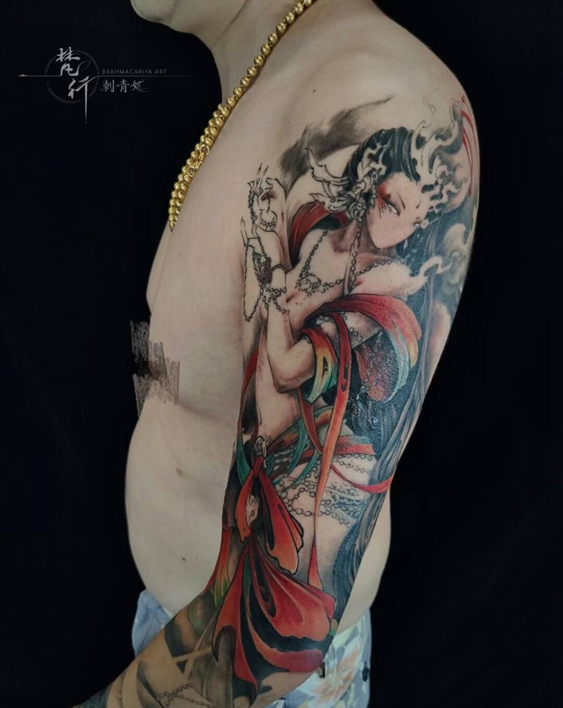 蛇神未完工纹身图片_手臂新传统水彩蛇神纹身图案