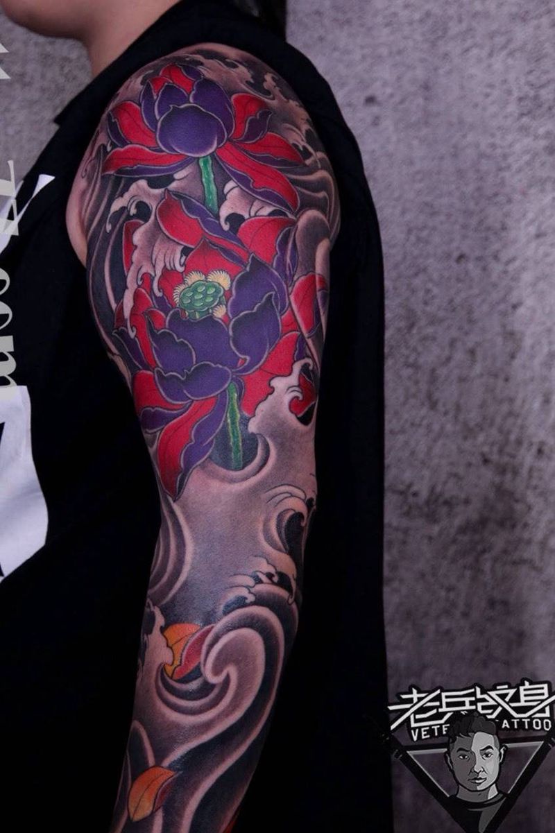 两次纹完的花臂妹子纹身图片