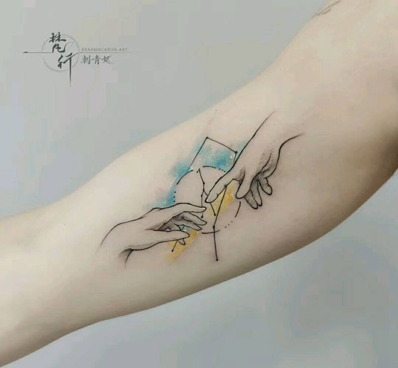 双子&金牛纹身图片_手臂新传统几何几何手纹身图案