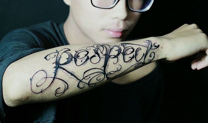 花体字纹身图片_手臂欧美字符原创成品纹身图案