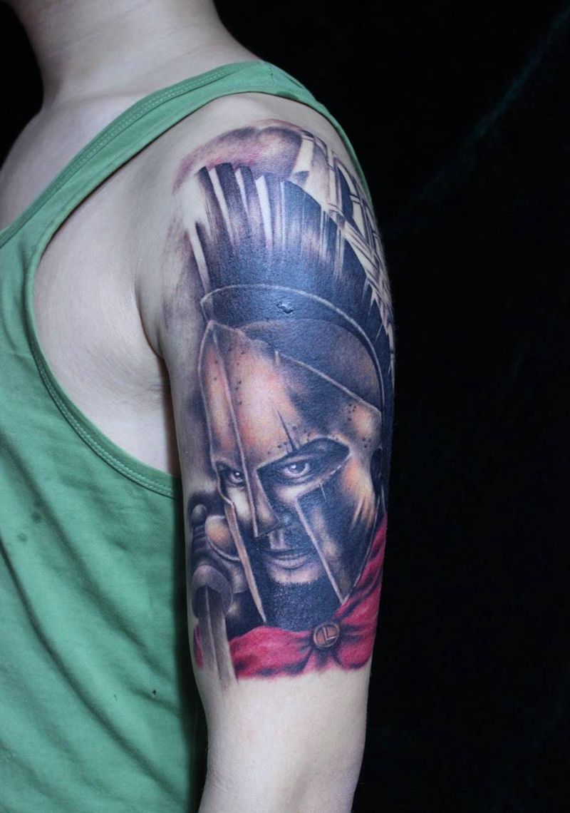 斯巴达克斯纹身图片_成品手臂欧美写实人物纹身图案