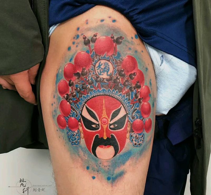 脸谱纹身图片_手臂新传统脸谱纹身图案