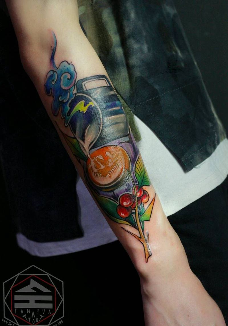 咖啡师纹身图片_手臂欧美原创成品纹身图案