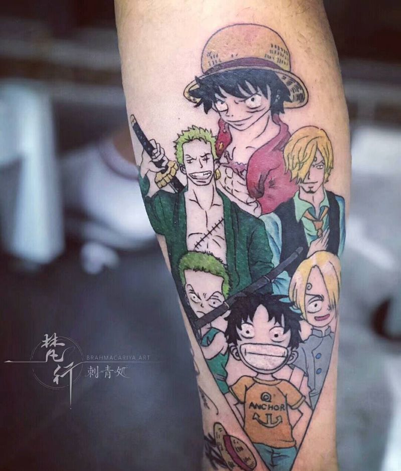 动漫纹身图片_腿部新传统水彩动漫人物纹身图案