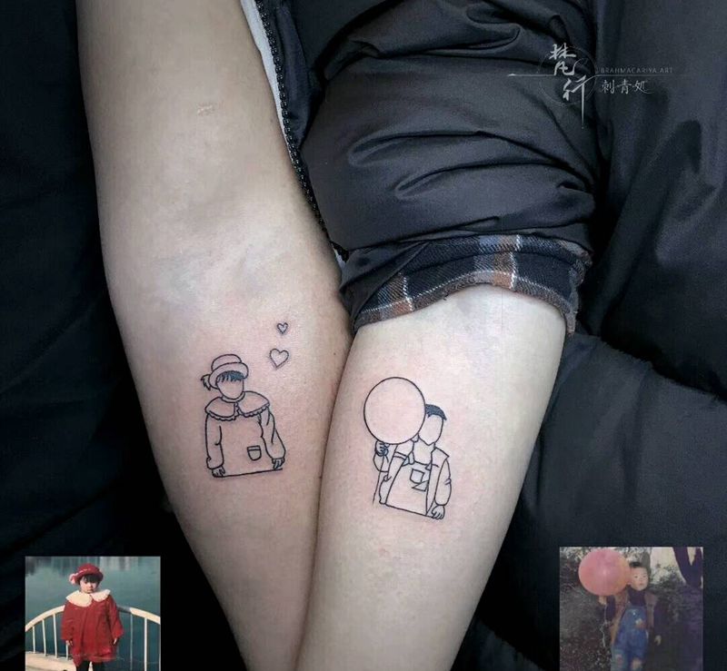 简笔像纹身图片_手臂新传统肖像纹身图案