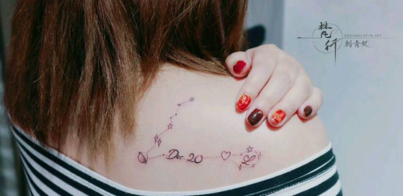 星座纹身图片_背部新传统纹身图案