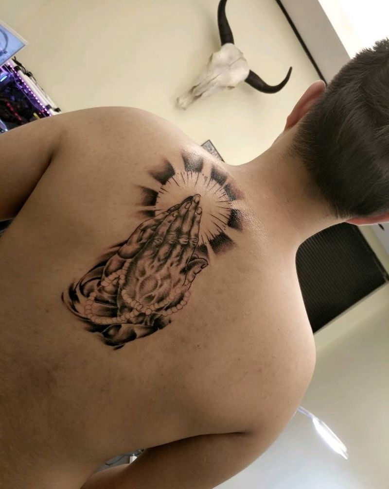 拼接祈祷之手未完，纹身图片