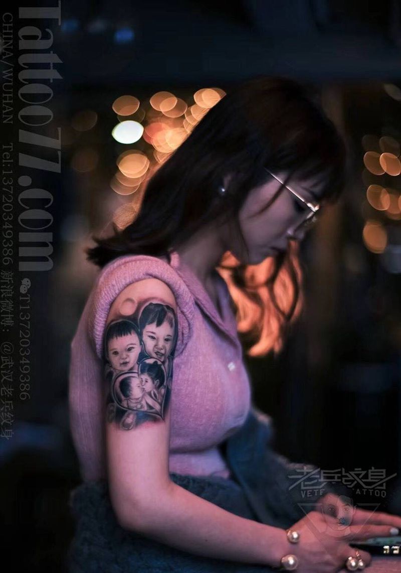 宝宝肖像纹身图片_成品手臂欧美人物纹身图案