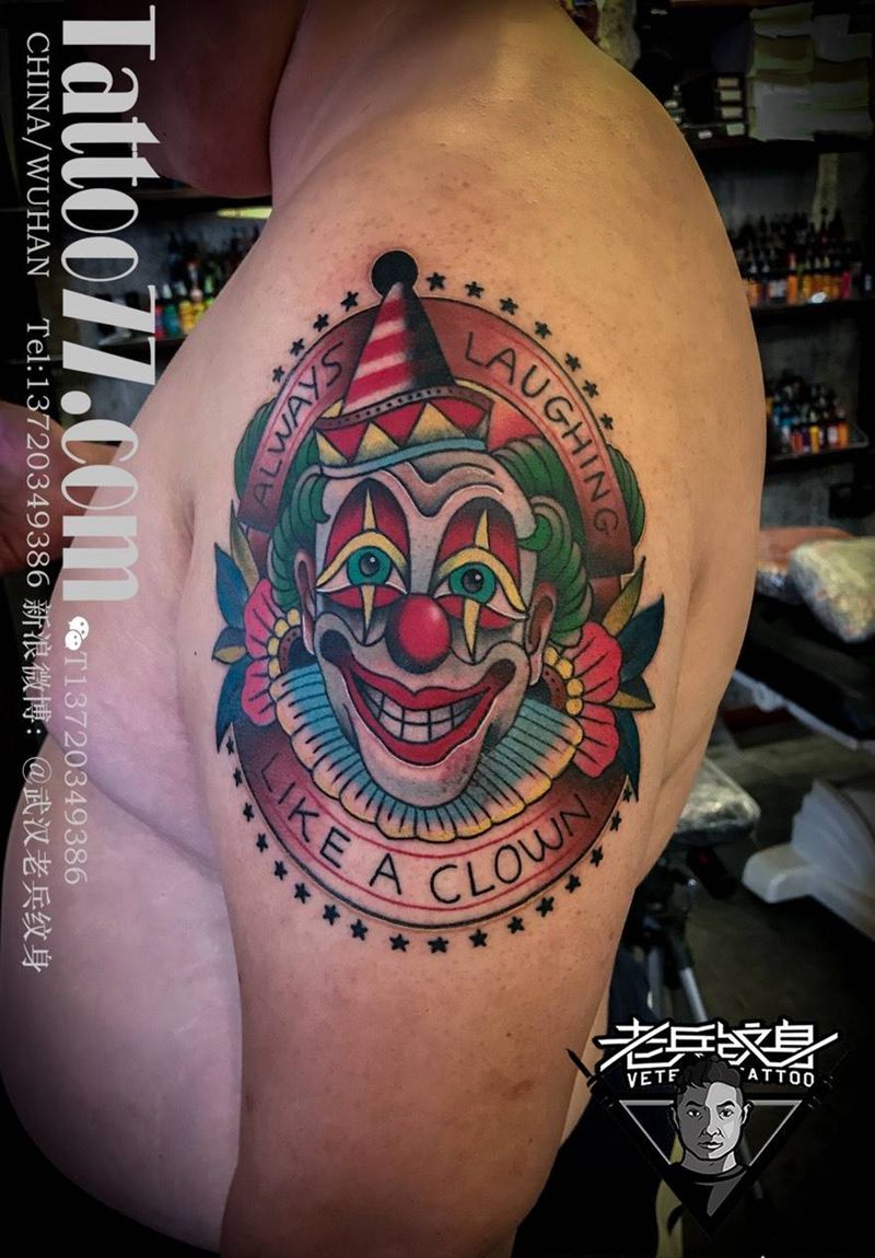 大臂school 小丑纹身作品纹身图片