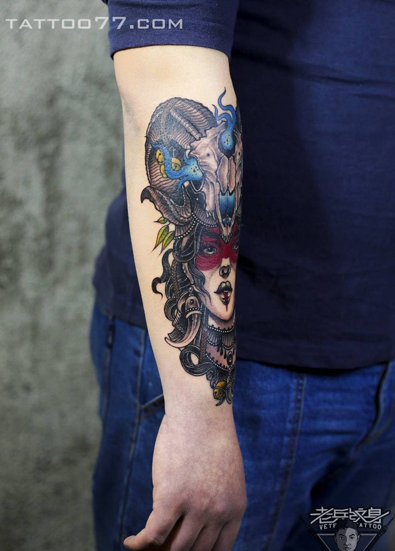 手部school 女郎纹身纹身图片_成品手臂欧美人物纹身图案