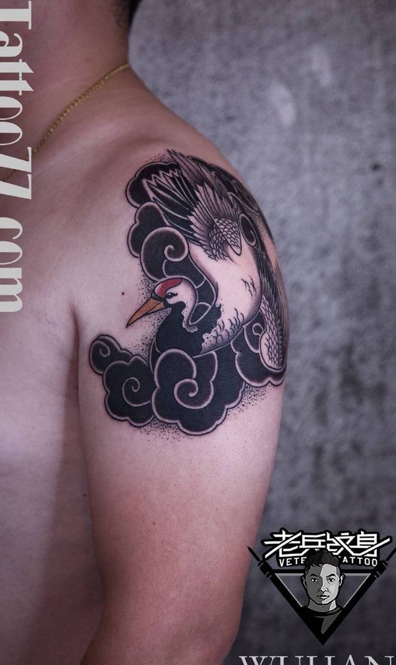 大臂鹤纹身作品纹身图片